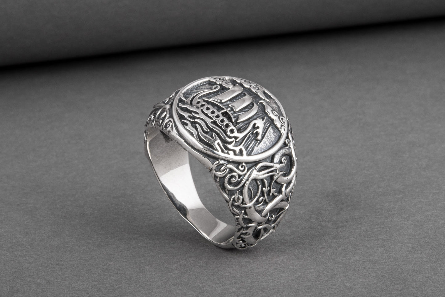 vkngjewelry Ring Handcrafted Drakkar Urnes Style Sterling Silver
