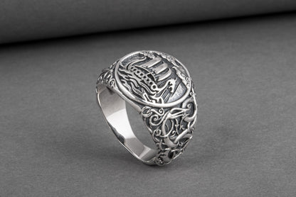 vkngjewelry Ring Handcrafted Drakkar Urnes Style Sterling Silver