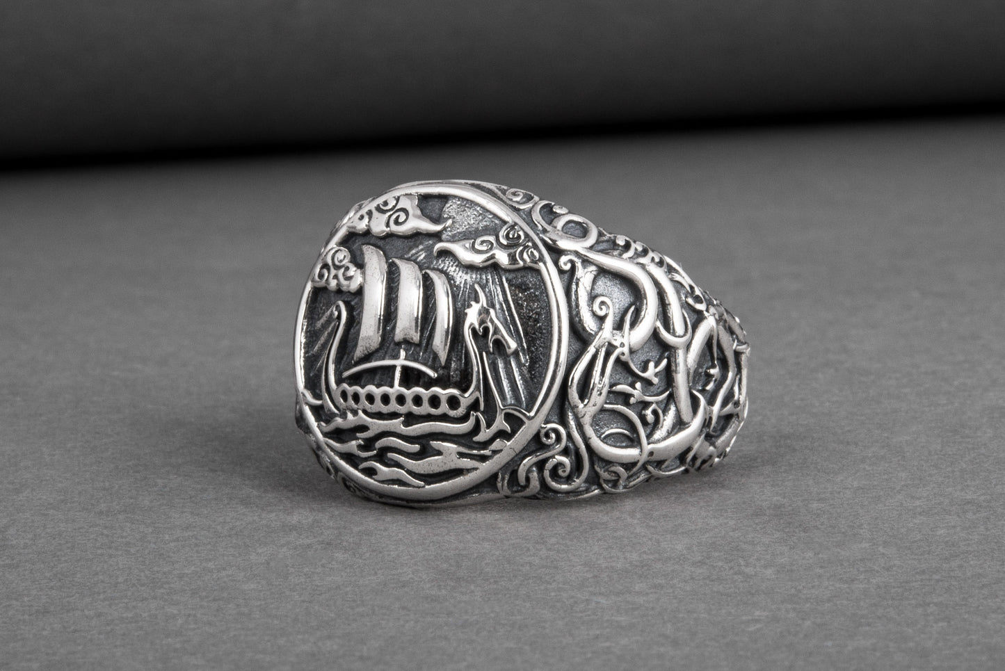 vkngjewelry Ring Handcrafted Drakkar Urnes Style Sterling Silver
