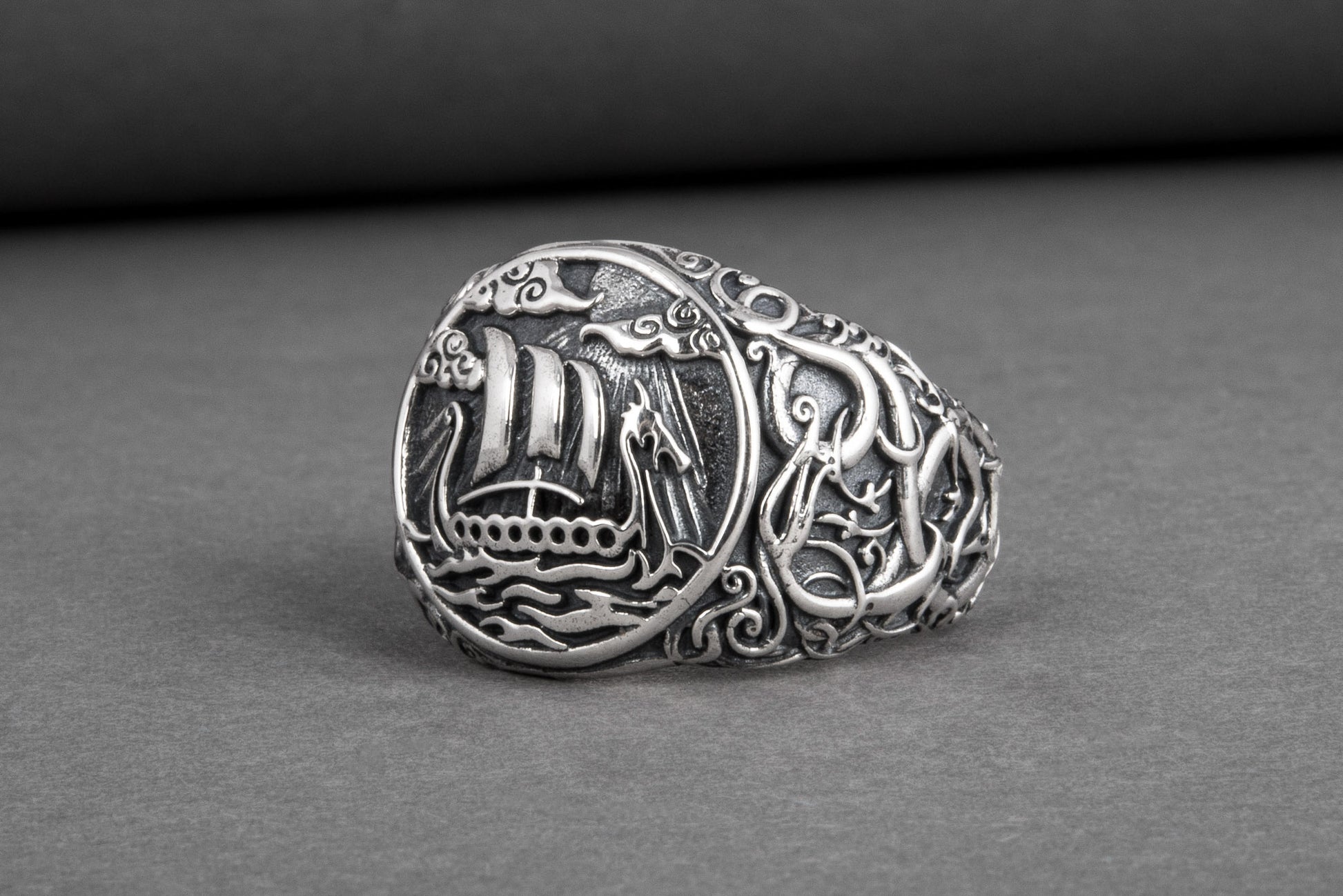 vkngjewelry Ring Handcrafted Drakkar Urnes Style Sterling Silver