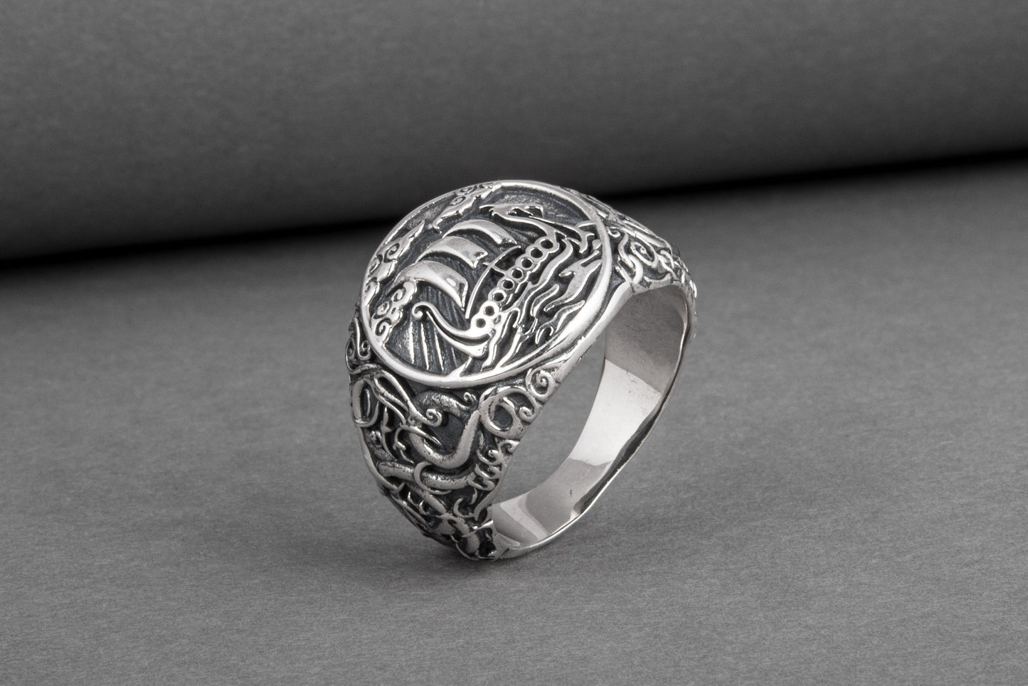 vkngjewelry Ring Handcrafted Drakkar Urnes Style Sterling Silver