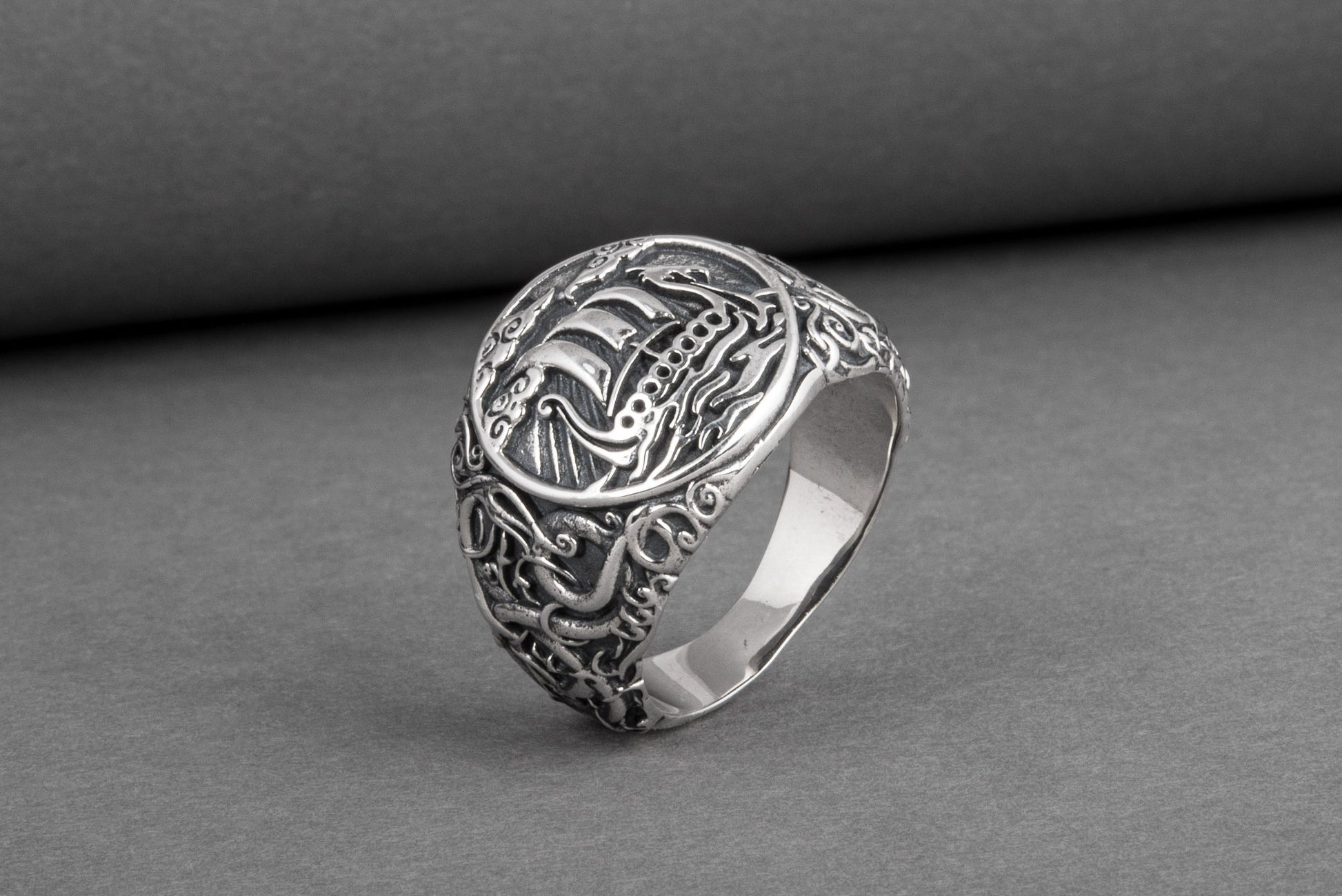vkngjewelry Ring Handcrafted Drakkar Urnes Style Sterling Silver