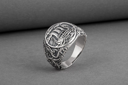 vkngjewelry Ring Handcrafted Drakkar Urnes Style Sterling Silver