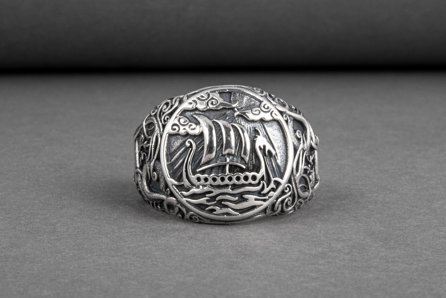 vkngjewelry Ring Handcrafted Drakkar Urnes Style Sterling Silver