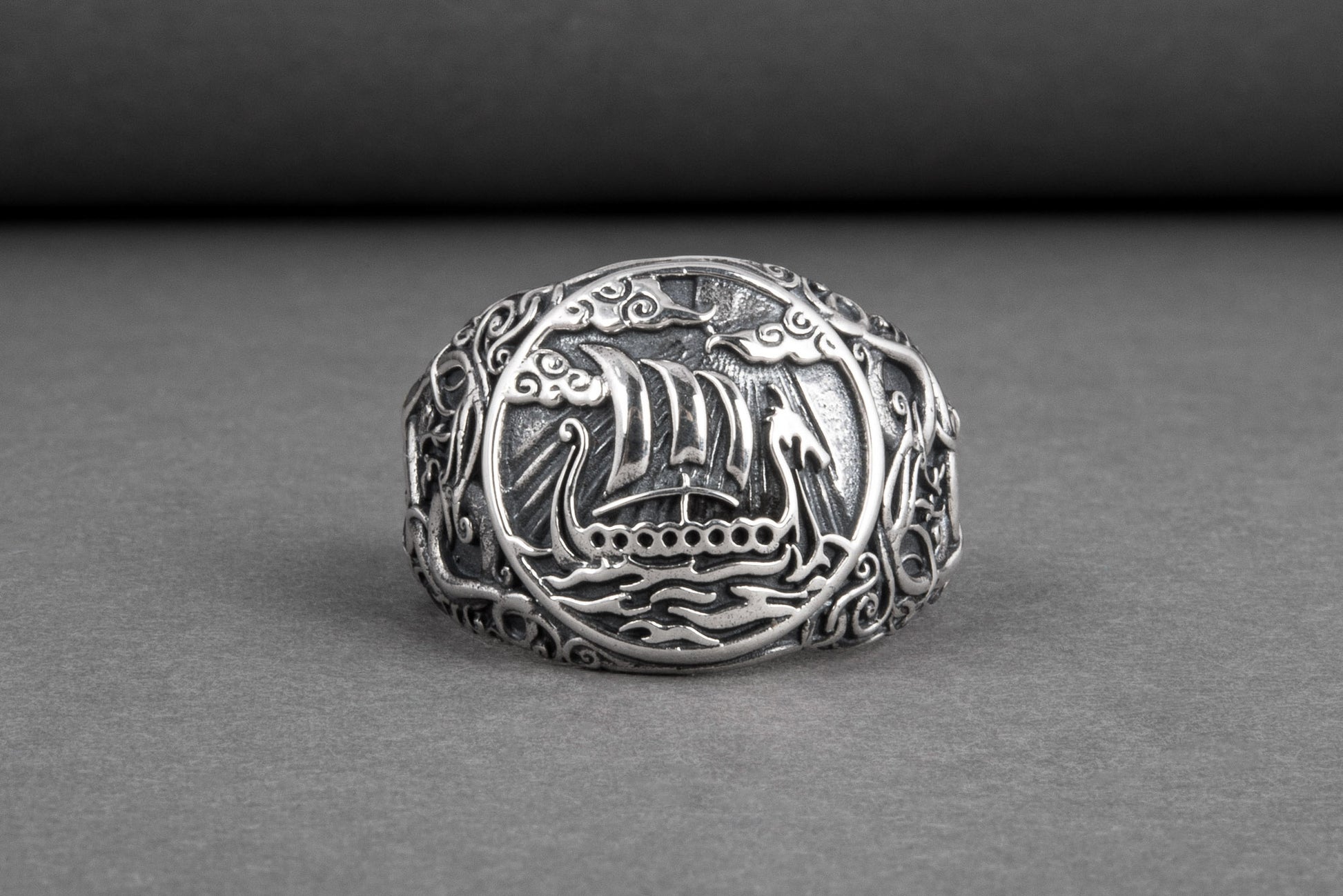 vkngjewelry Ring Handcrafted Drakkar Urnes Style Sterling Silver