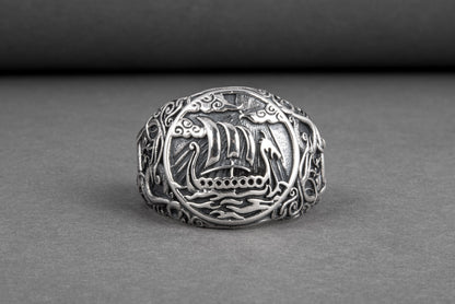 vkngjewelry Ring Handcrafted Drakkar Urnes Style Sterling Silver