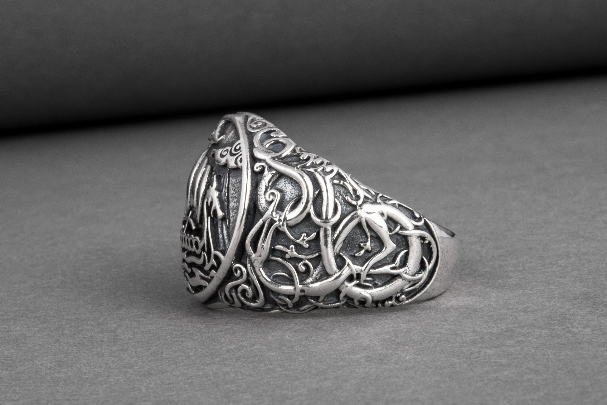 vkngjewelry Ring Handcrafted Drakkar Urnes Style Sterling Silver