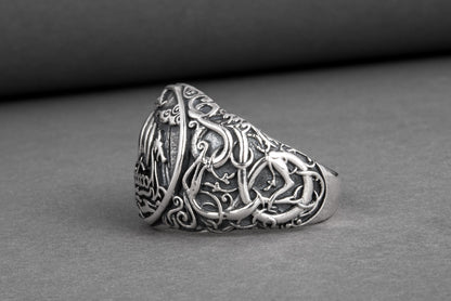 vkngjewelry Ring Handcrafted Drakkar Urnes Style Sterling Silver