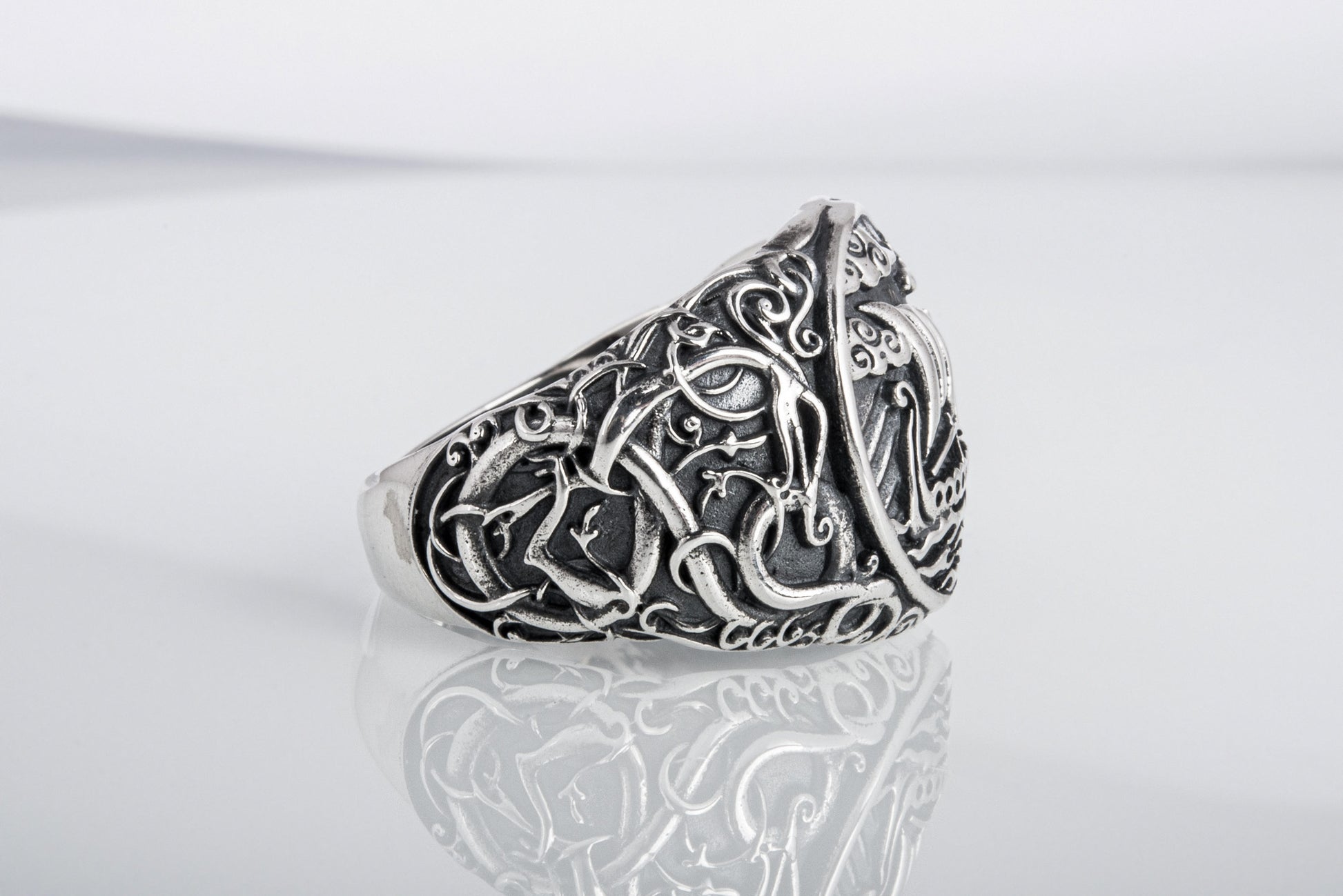 vkngjewelry Ring Handcrafted Drakkar Urnes Style Sterling Silver
