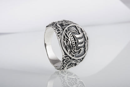 vkngjewelry Ring Handcrafted Drakkar Urnes Style Sterling Silver