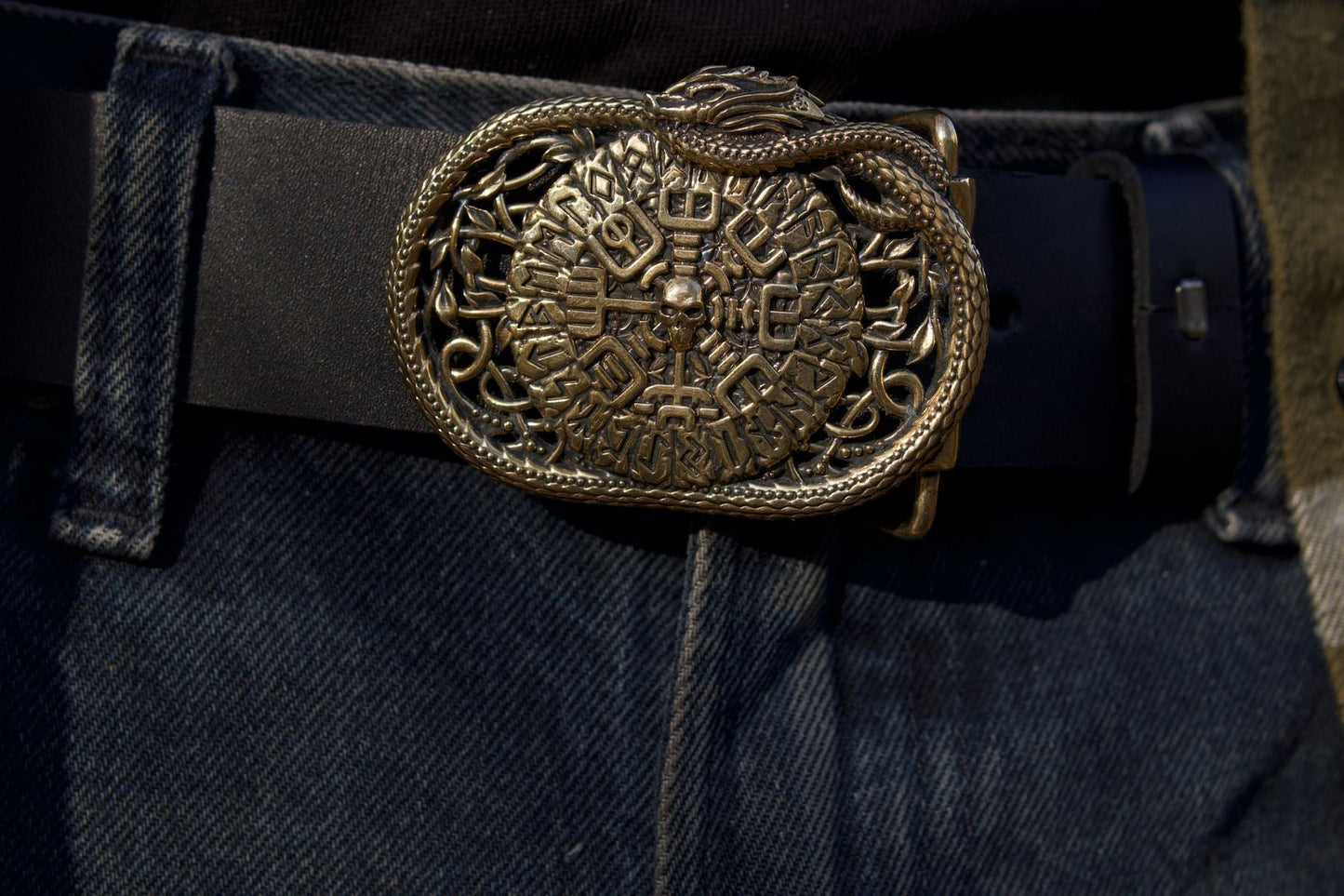 vkngjewelry Belt Handcrafted Helm of Awe Runic Brass Belt Buckle