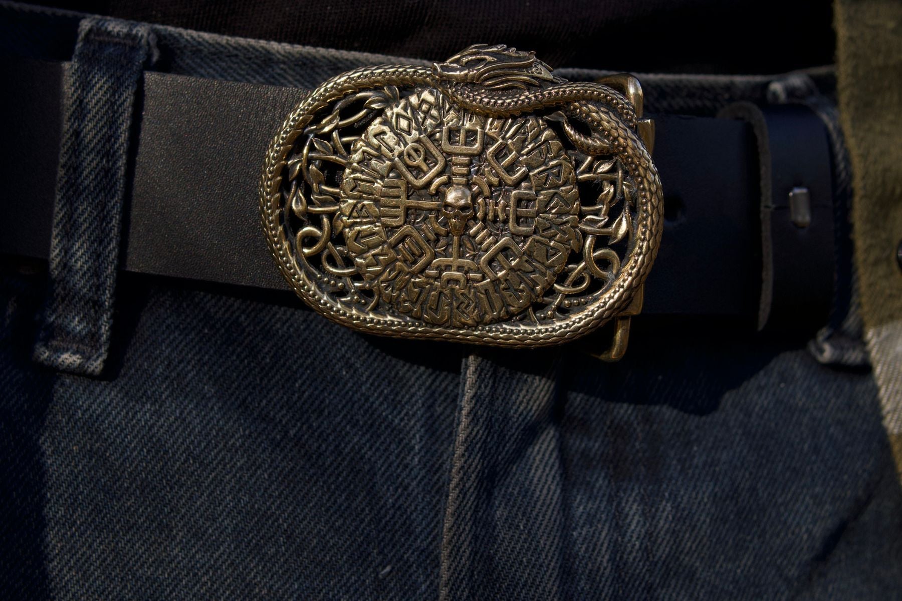 vkngjewelry Belt Handcrafted Helm of Awe Runic Brass Belt Buckle