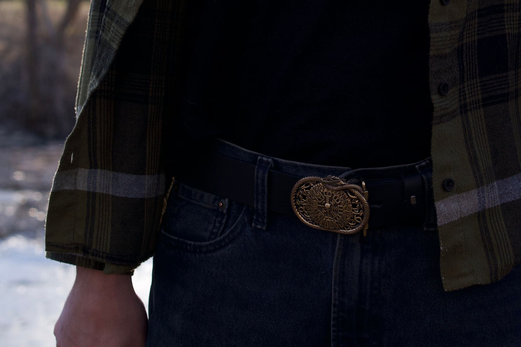 vkngjewelry Belt Handcrafted Helm of Awe Runic Brass Belt Buckle