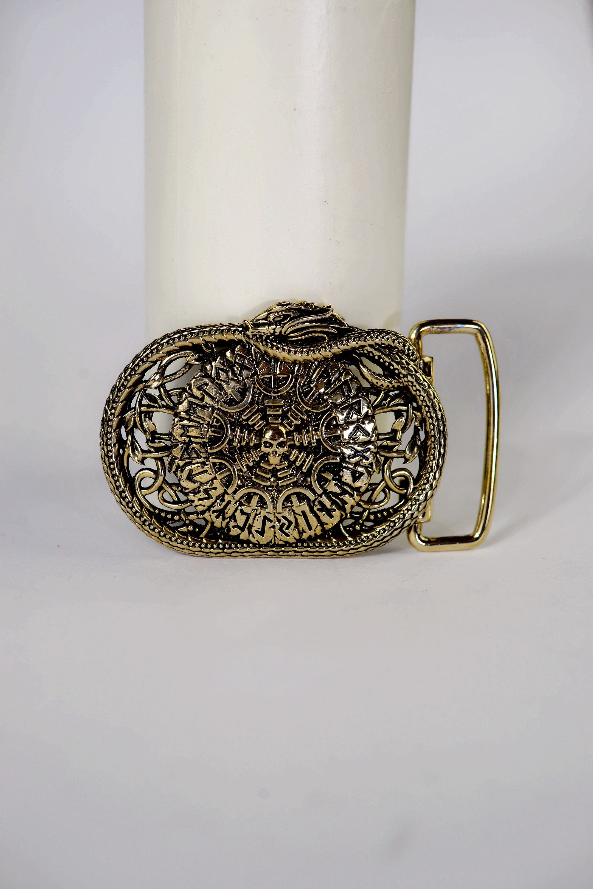 vkngjewelry Handcrafted Helm of Awe Runic Brass Belt Buckle