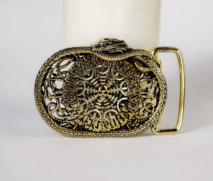 vkngjewelry Handcrafted Helm of Awe Runic Brass Belt Buckle