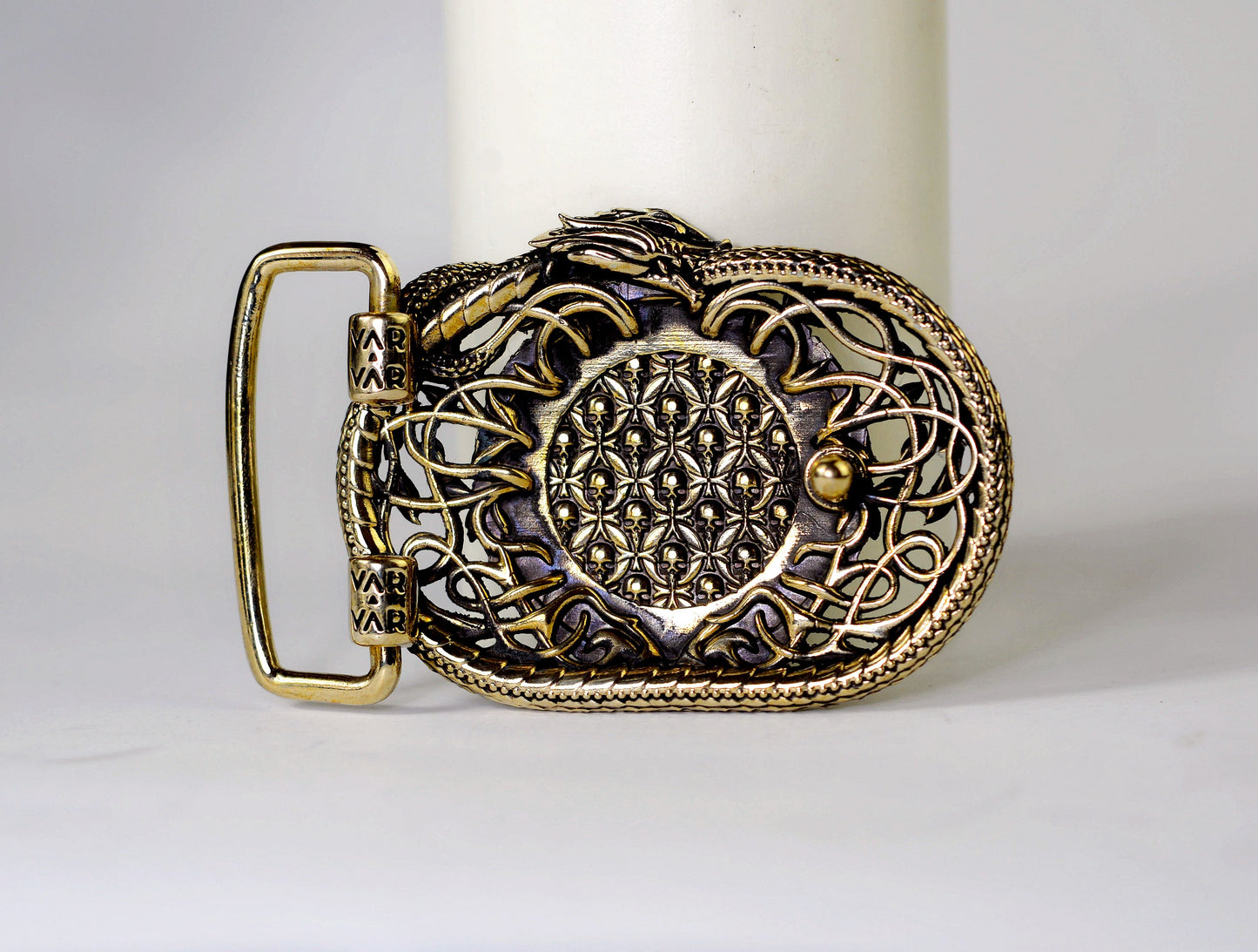 vkngjewelry Handcrafted Helm of Awe Runic Brass Belt Buckle