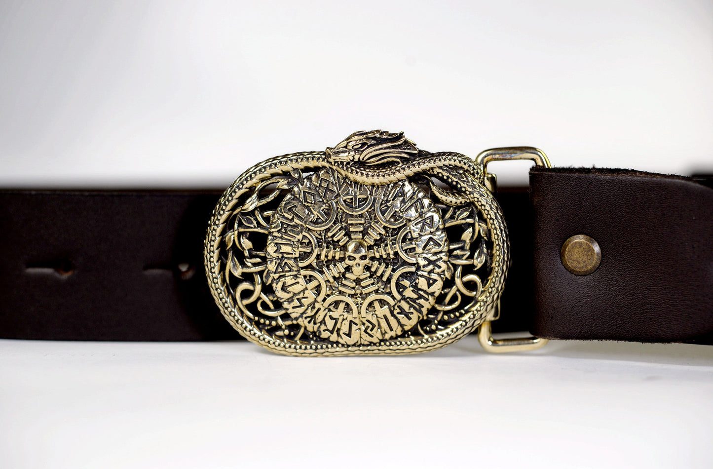 vkngjewelry Handcrafted Helm of Awe Runic Brass Belt Buckle