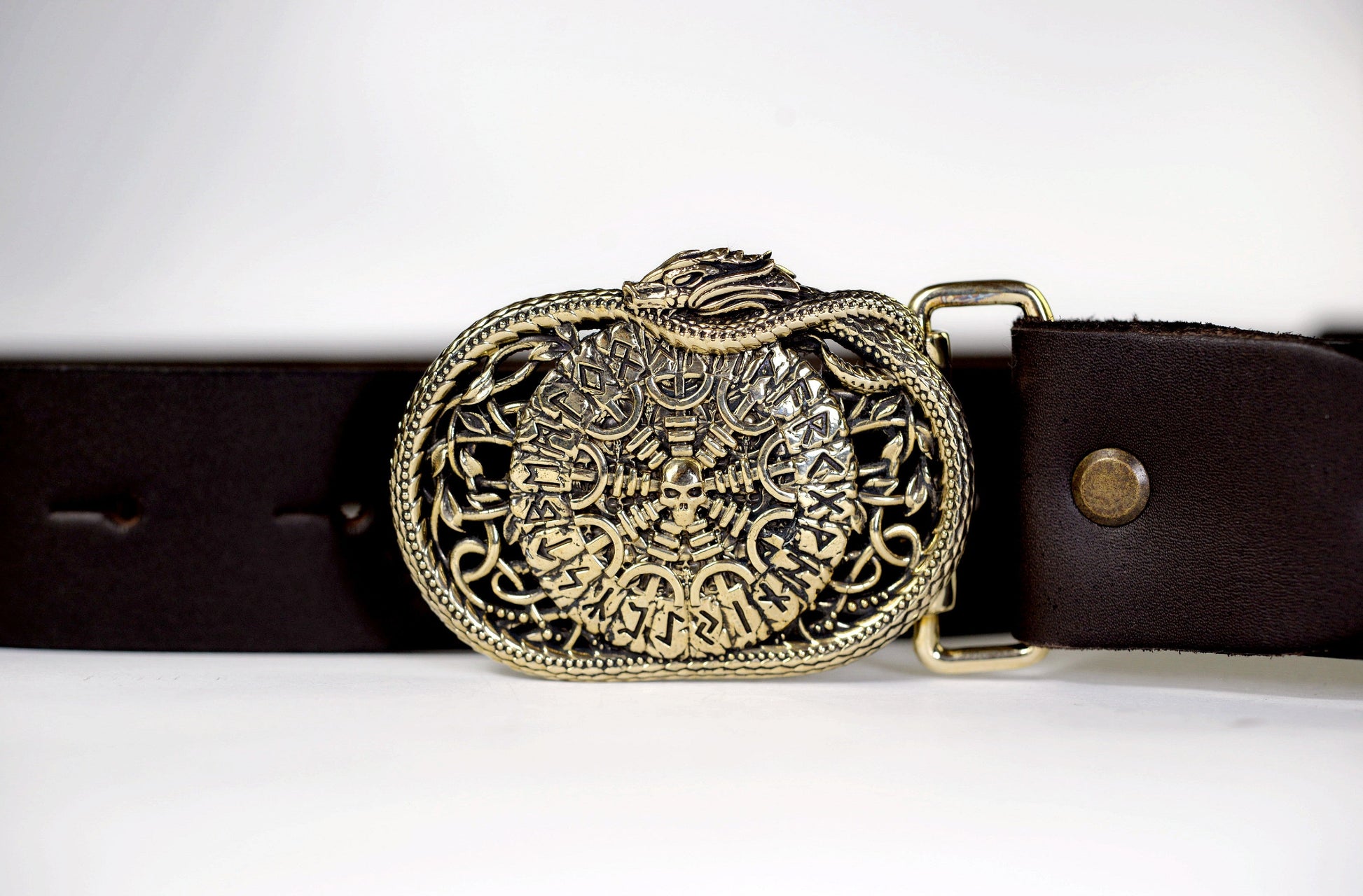 vkngjewelry Handcrafted Helm of Awe Runic Brass Belt Buckle