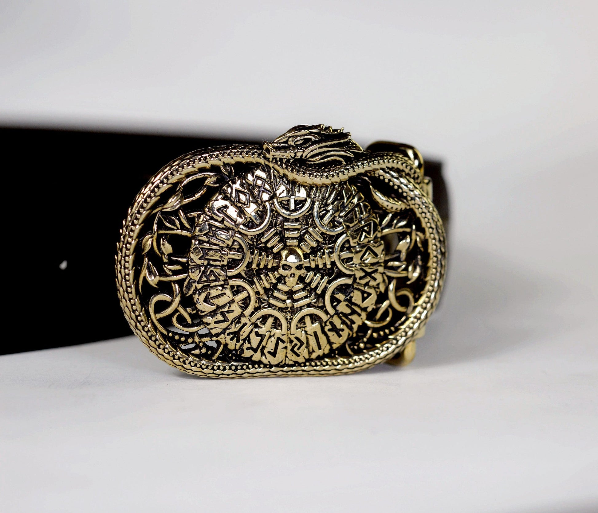 vkngjewelry Handcrafted Helm of Awe Runic Brass Belt Buckle