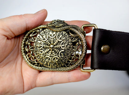 vkngjewelry Handcrafted Helm of Awe Runic Brass Belt Buckle