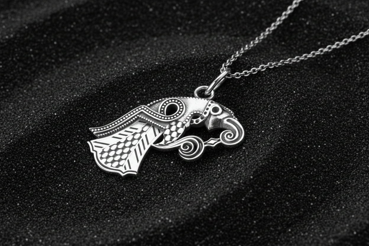 vkngjewelry Pendant Handcrafted Raven Pendant Inspired by the Vendel Period