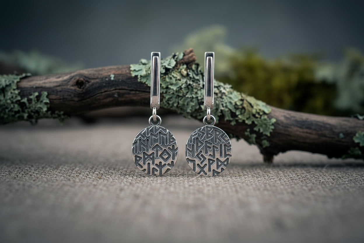 vkngjewelry Earrings Handcrafted Silver Rune Drop Earrings