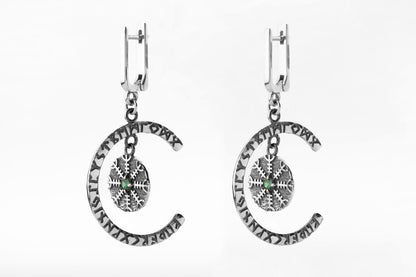 vkngjewelry Earrings Handcrafted Silver Rune Earrings with Helm of Awe Symbol