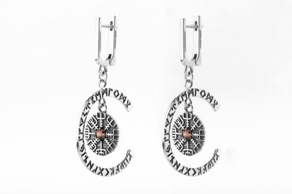 vkngjewelry Earrings Handcrafted Silver Rune Earrings with Vegvisir Symbol