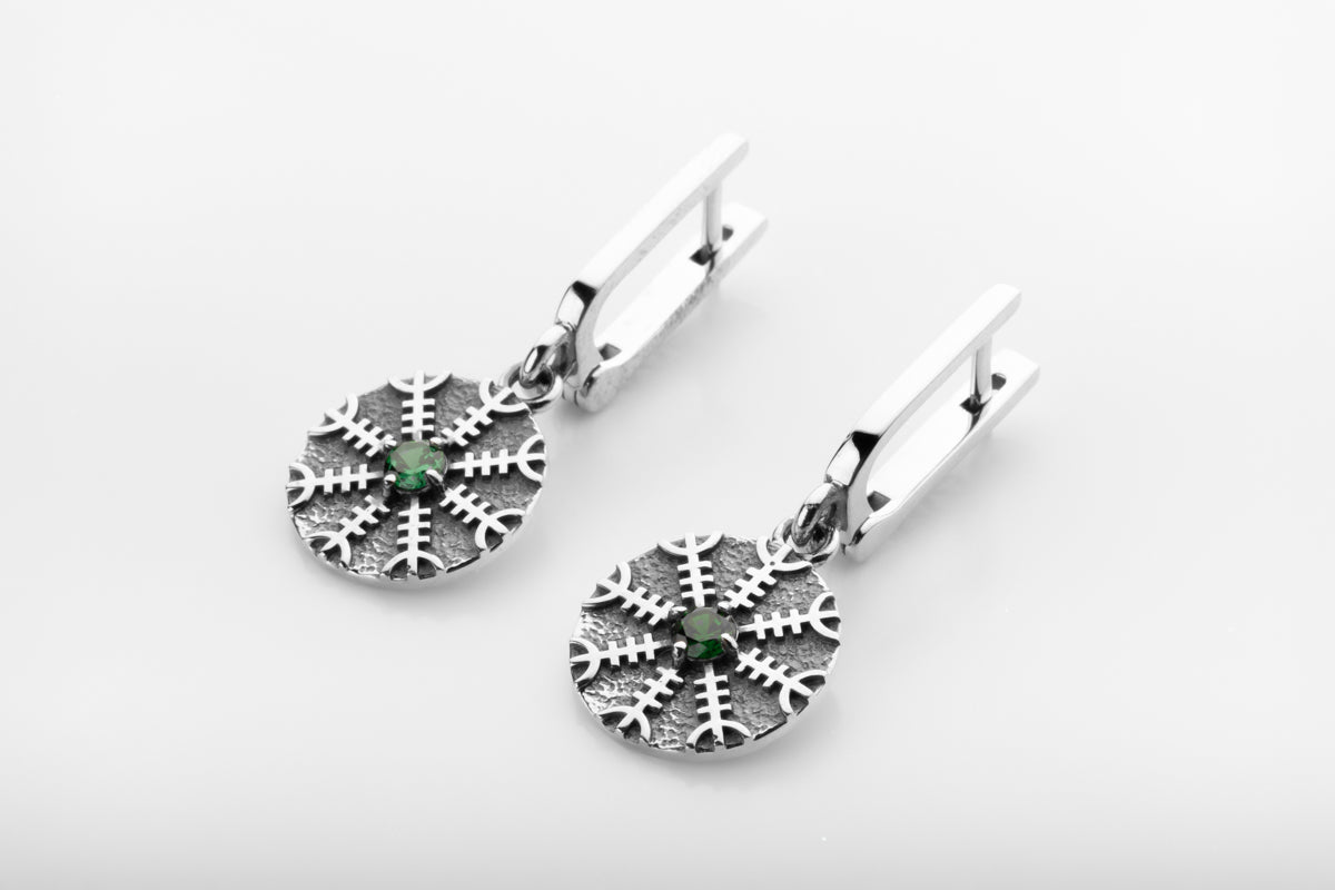 vkngjewelry Earrings Handcrafted Silver Runes with Aegishjalmur Drop Earrings