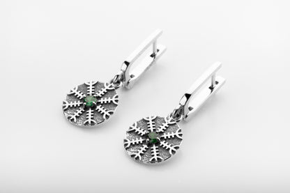 vkngjewelry Earrings Handcrafted Silver Runes with Aegishjalmur Drop Earrings