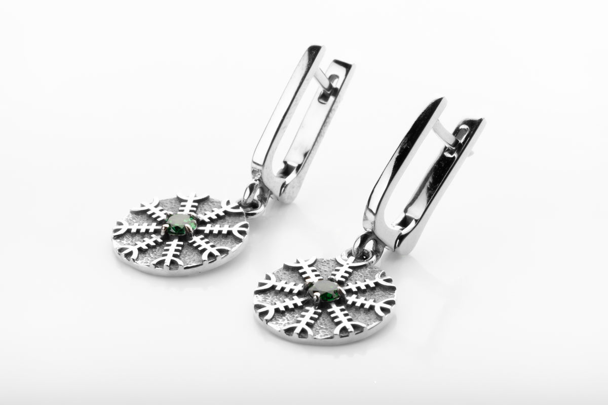 vkngjewelry Earrings Handcrafted Silver Runes with Aegishjalmur Drop Earrings
