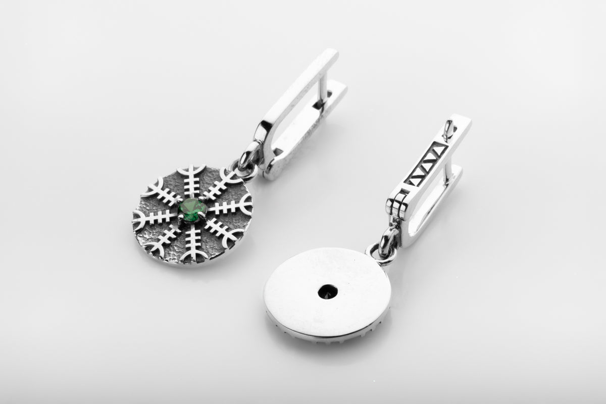 vkngjewelry Earrings Handcrafted Silver Runes with Aegishjalmur Drop Earrings