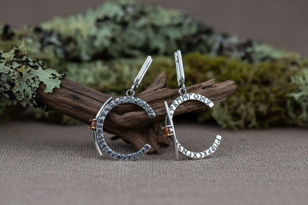 vkngjewelry Earrings Handcrafted Silver Viking Crescent Earrings