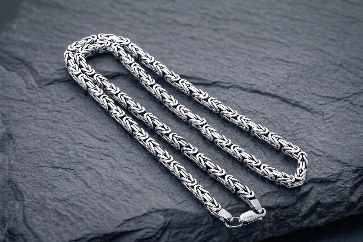 vkngjewelry Chain Handcrafted Square Viking Chain Sterling Silver Norse Jewelry with lobster claw closing