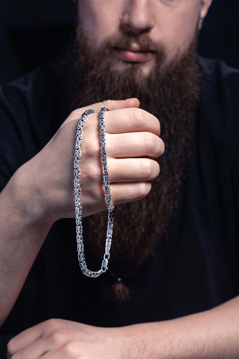vkngjewelry Chain Handcrafted Square Viking Chain Sterling Silver Norse Jewelry with lobster claw closing
