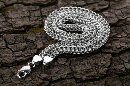 vkngjewelry Pendant Men's Solid Silver Byzantine Necklace with Lobster Clasp