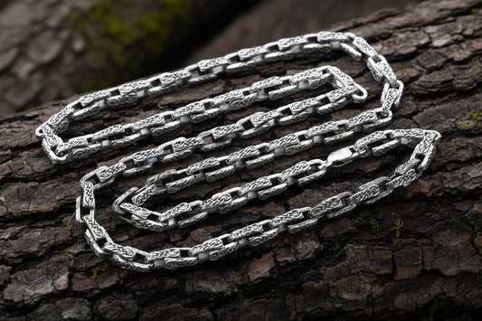 vkngjewelry Pendant Celtic Knot Sterling Silver Men's Chain, Viking Link Necklace