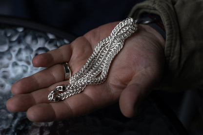 vkngjewelry Pendant Men's Solid Silver Byzantine Necklace with Lobster Clasp