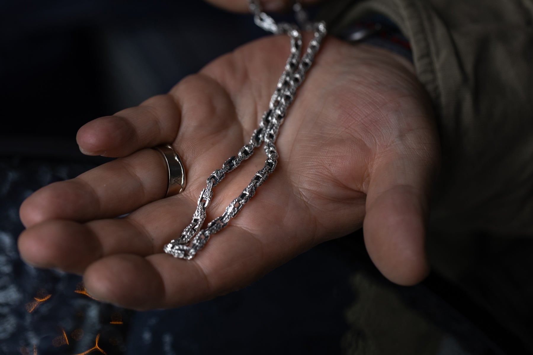 vkngjewelry Pendant Celtic Knot Sterling Silver Men's Chain, Viking Link Necklace