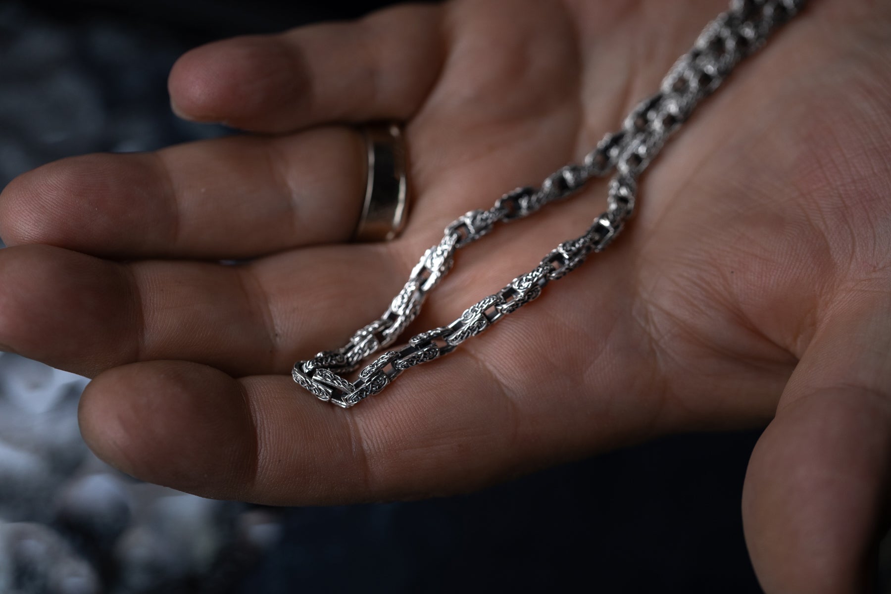 vkngjewelry Pendant Celtic Knot Sterling Silver Men's Chain, Viking Link Necklace