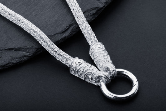 vkngjewelry Chain Handcrafted Sterling Silver Norse Chain with Wolf Tips