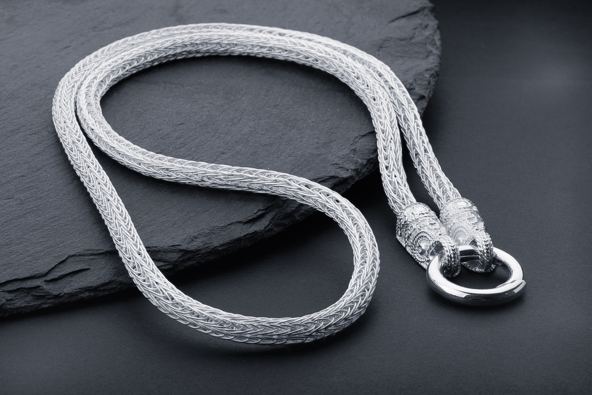 vkngjewelry Chain Handcrafted Sterling Silver Norse Chain with Wolf Tips