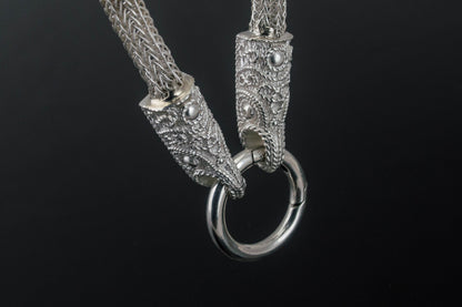 vkngjewelry Chain Handcrafted Sterling Silver Norse Chain with Wolf Tips
