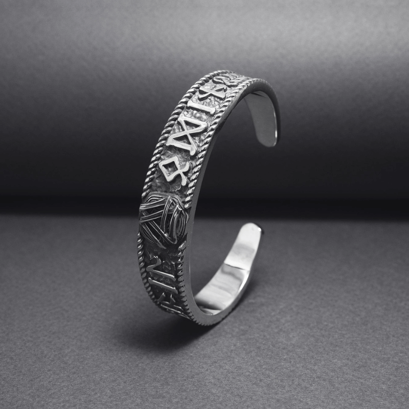 vkngjewelry Bracelet Handcrafted Valknut and Elder Futhark Runes Arm Ring