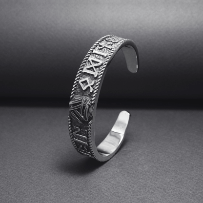 vkngjewelry Bracelet Handcrafted Valknut and Elder Futhark Runes Arm Ring