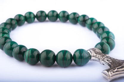 vkngjewelry Bracelet Handcrafted Viking Bracelet In Malachite With Mjolnir