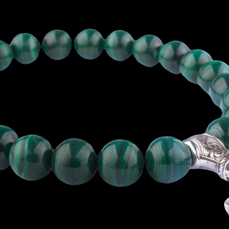 vkngjewelry Bracelet Handcrafted Viking Bracelet In Malachite With Mjolnir