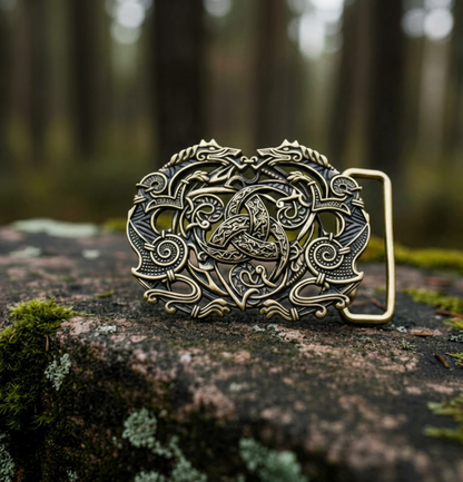 vkngjewelry Belt Handcrafted Viking Wolves Brass Belt Buckle with Horn of Odin