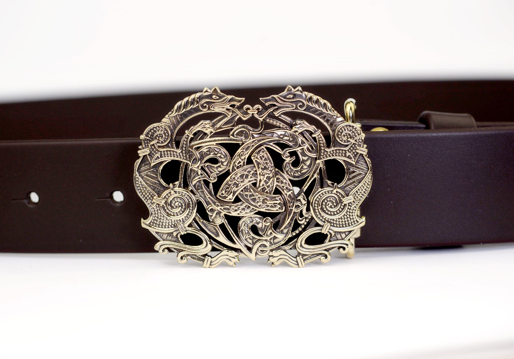vkngjewelry Belt Handcrafted Viking Wolves Brass Belt Buckle with Horn of Odin