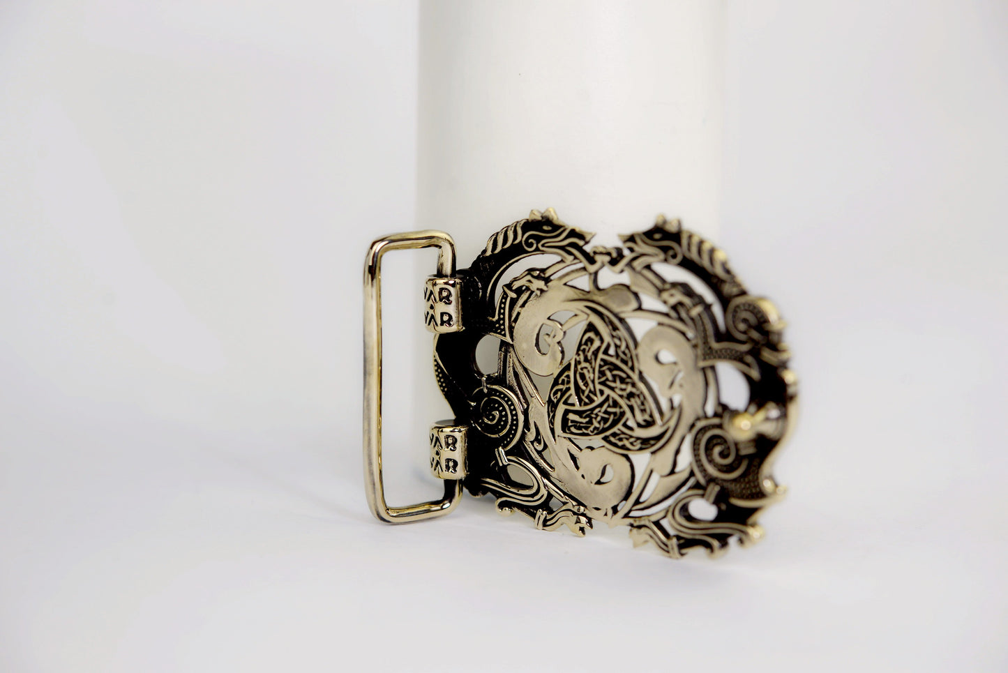 vkngjewelry Belt Handcrafted Viking Wolves Brass Belt Buckle with Horn of Odin